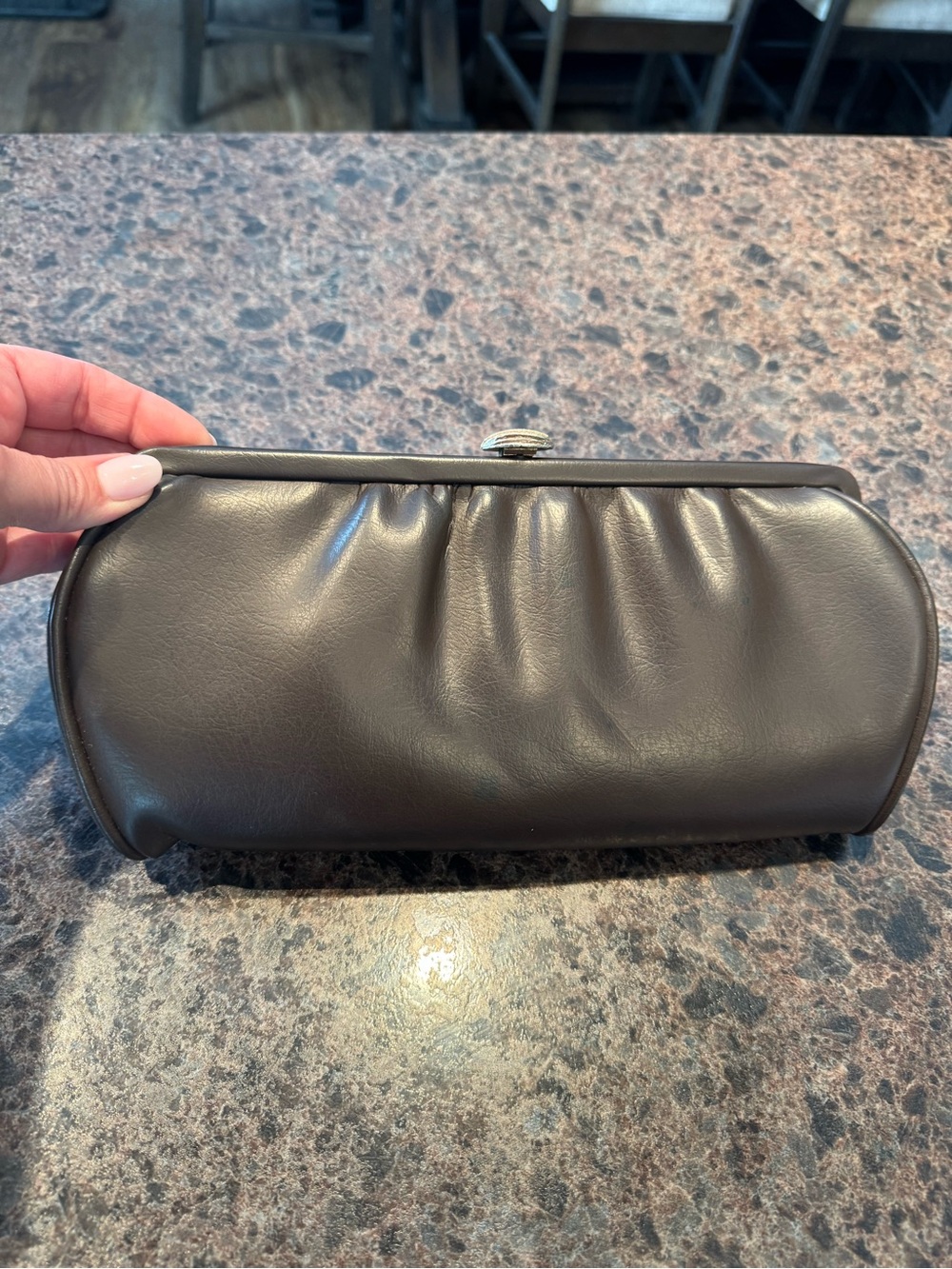 Vintage Ruched Frame Clutch in Deep Brown Leather